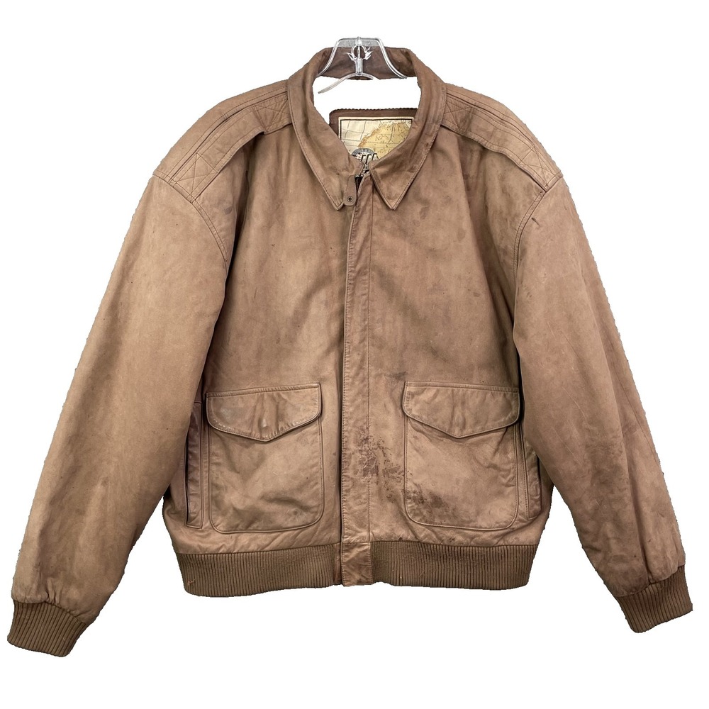G-III 100% Leather Bomber Jacket Men's Medium Brown Aviator 70's Workwear Retro